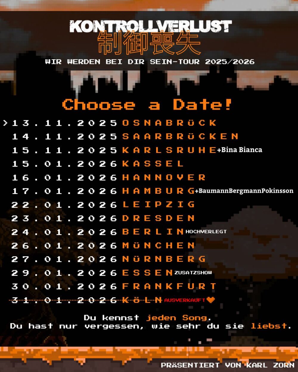 TOURTICKETS 2025/2026 (Köln = ausverkauft)